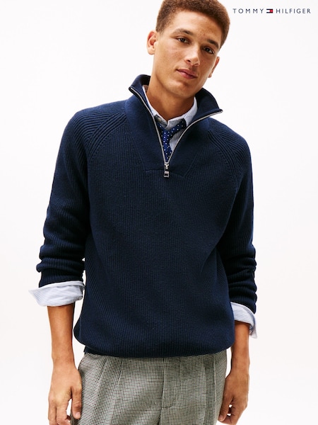 Tommy Hilfiger Blue Fisherman Rib Knit Relaxed Jumper With Wool (G62423) | R$ 1.580
