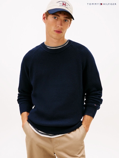 Tommy Hilfiger Blue Relaxed Wool Blend Fisherman Rib-Knit Jumper (G62428) | R$ 1.480