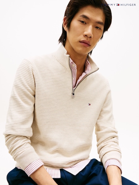 Biały - Tommy Hilfiger Seasonal Structure Zip Mock Sweat Top (G62443) | 820 zł