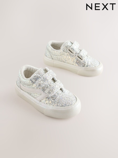 Silver/White Glitter - Touch Fastening Trainers