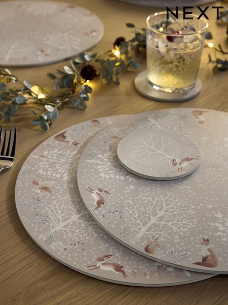 Set Of 4 Winter Wonderland Corkback Placemats And Coasters
