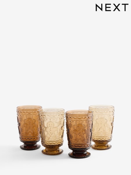 Set Of 4 Pressed Christmas Tumbler Glasses