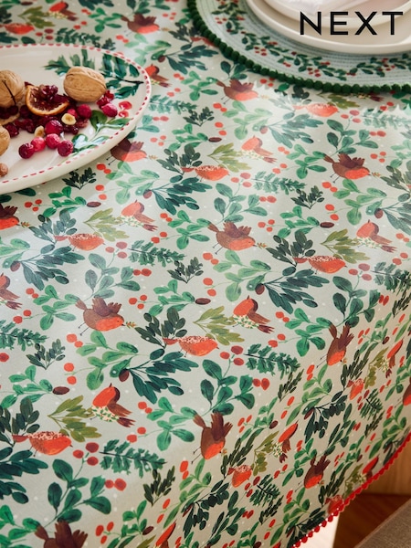Nappe de coton de Noël avec un rouge-gorge