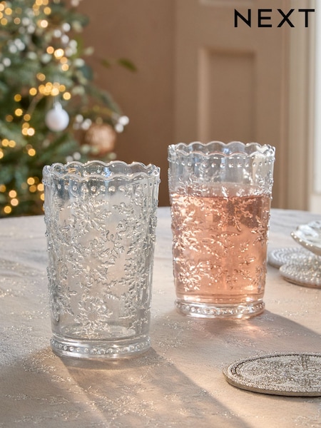 Set Of 2 Christmas Snowflake Tumbler Glasses