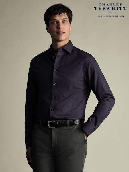 Charles Tyrwhitt Indigo Brushed Cotton Twill Slim Fit Shirt (G62634) | R$ 690