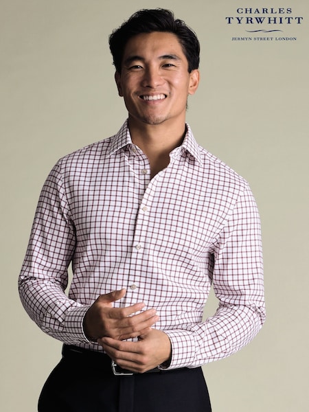 Charles Tyrwhitt Pink SF Dark Non-Iron Twill Check Shirt (G62641) | 364 QAR
