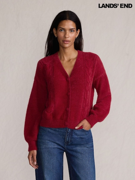Lands' End Red Eyelash Fuzzy Pointelle Cardigan (G62741) | €93