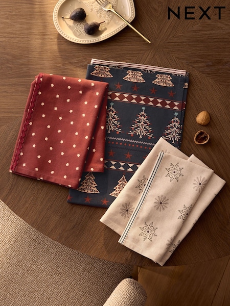 Set Of 3 Christmas Fairisle Tea Towels