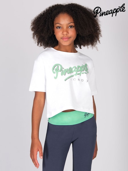 Pineapple White Logo Girls Dance Crop T-Shirt (G62834) | $50