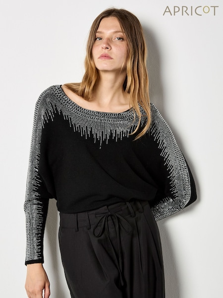 Apricot Black Diamante Sparkle Batwing Jumper (G62850) | €47