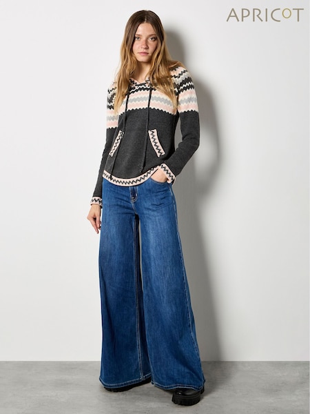 Apricot Grey Zigzag  Pockets Hooded Jumper (G62853) | €58