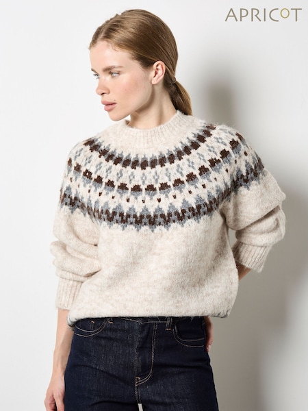 Apricot Natural Fairisle Neckline Edging Jumper (G62854) | €58