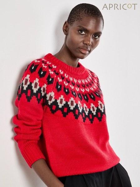 Apricot Red Fairisle Crew Neck Jumper (G62861) | €51