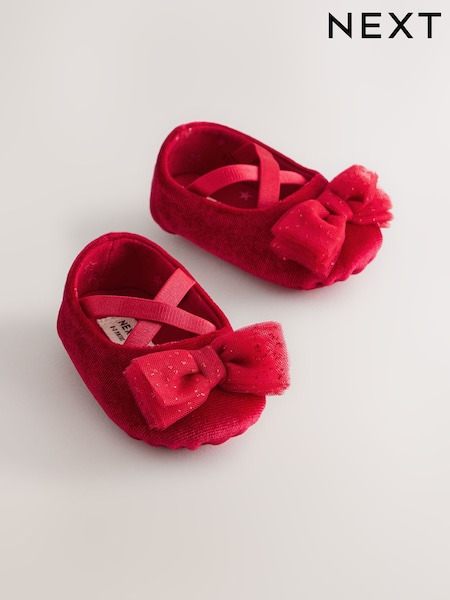Red Velvet - Baby Bow Occassion Shoes (0-18mths)