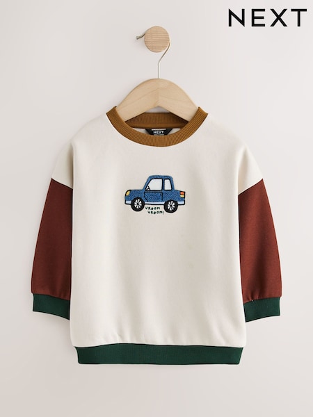 Colourblock Car - Printed Crew Neck Sweat Top (3mths-7yrs)