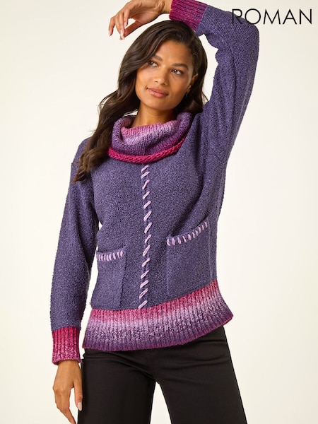 Roman Purple Roll Neck Patch Pocket Knit Jumper (G63172) | €60