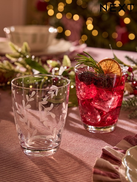 Set Of 2 Alice Etched Floral Tumbler Glasses