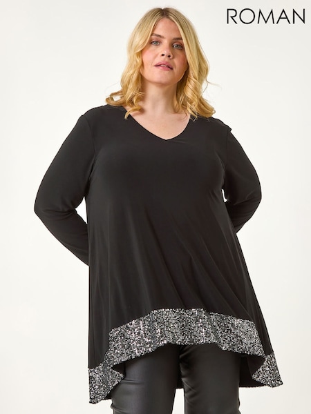 Roman Curve Sequin Hem Stretch Tunic Top (G63298) | ‏322 ر.ق.