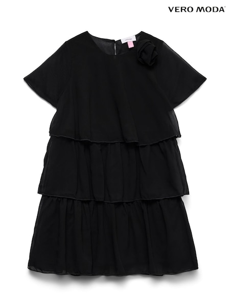VERO MODA Black Corsage Tiered Ruffle Dress (G63333) | €48