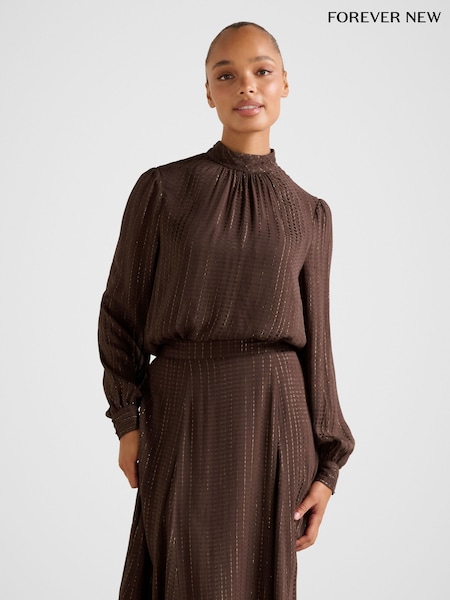 Forever New Brown Preslee Neck Tie Blouse (G63342) | €75