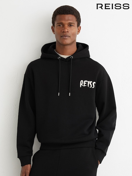 Reiss Black Newton Cotton Logo-Print Hoodie (G63454) | OMR98