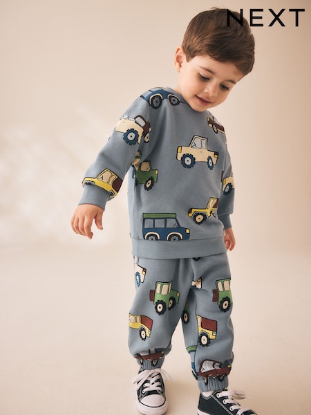 Light Blue - All Over Print Crew Neck Sweat Top And Joggers Set (3mths-7yrs)