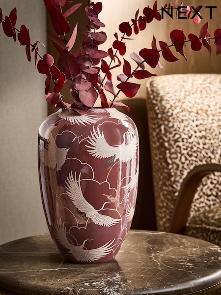 Crane Design Ceramic Iridescent Glaze Vase