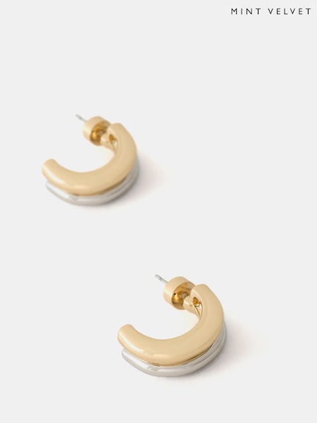 Mint Velvet Gold Mixed Metal Curve Hoop Earrings (G63612) | €28