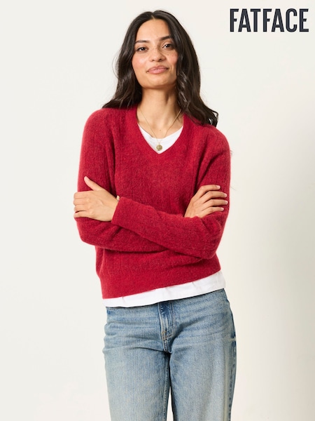 Red - Fatface Knitted V Neck Jumpers