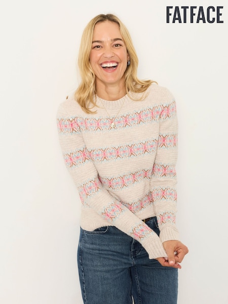 Natural - Fatface Karenza Knitted Pattern Jumper