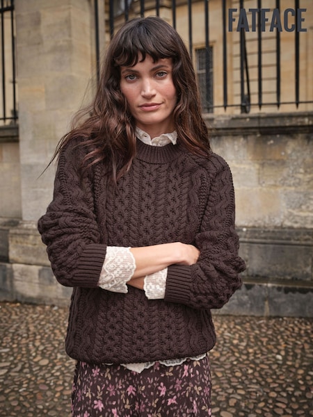 Chocolate Brown - Fatface Knitted Cable Jumper