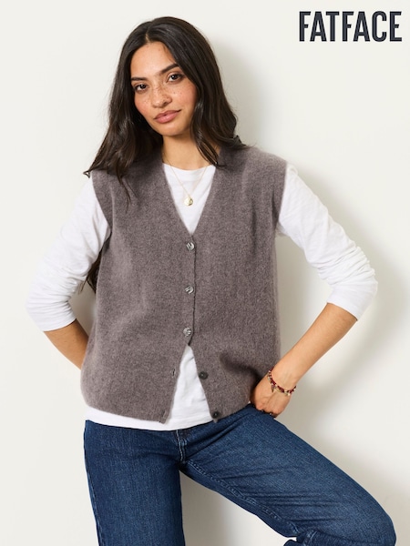Dark Grey - Fatface Knitted Button Front Vest