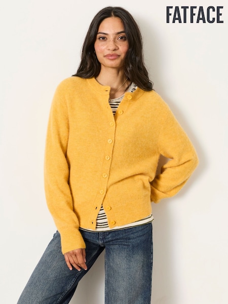 أصفر مسطردة - Fatface Wool Rich Soft Knit Button Front Cardigan