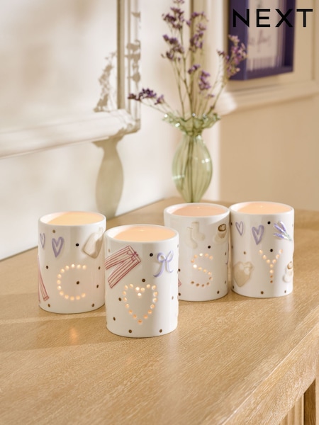 Set Of 4 Cosy Ceramic Tea Light Holders