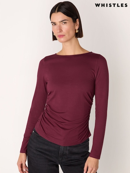 Whistles Red Ruched Side Long Sleeve Top (G63867) | €87