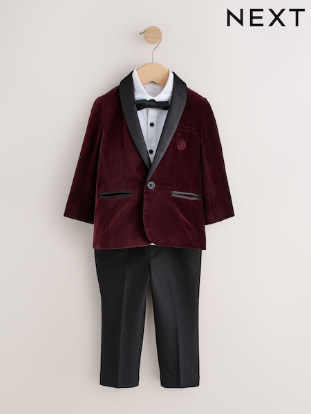 Burgundy Red - Blazer Shirt Trousers And Bow Tie Set (3mths-12yrs)