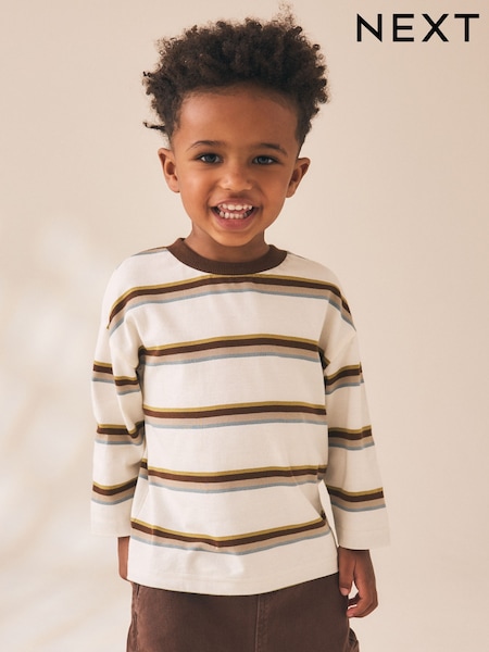 Brown/Ecru - Long Sleeve Stripe T-shirt (3mths-7yrs)