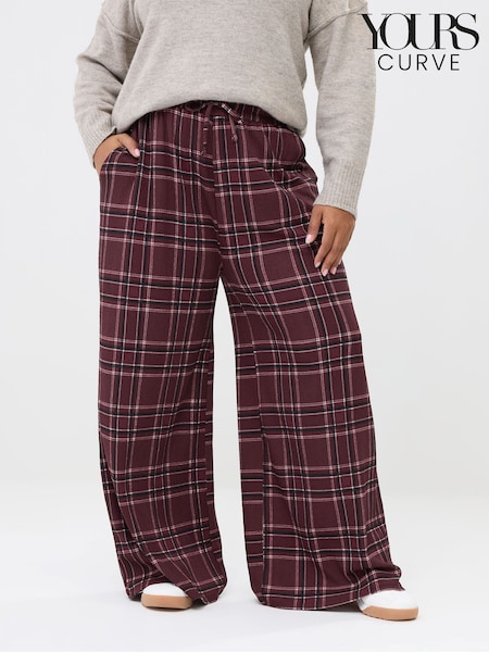 Yours Curve Red Check Crinkle Wide Leg Trousers (G64371) | 151 QAR