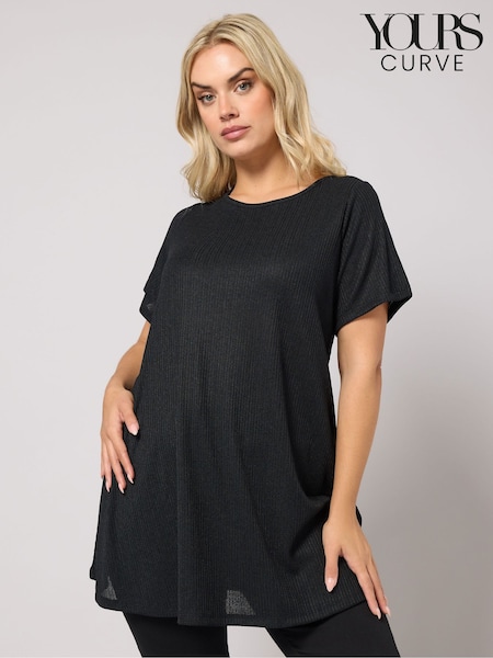 Yours Curve Black Soft Touch Ribbed Swing Top (G64374) | R$ 215