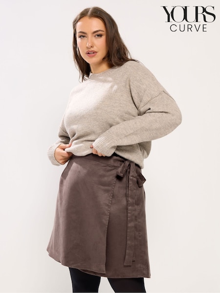 Yours Curve Suede Wrap Mini Skirt (G64382) | ‏151 ر.ق.