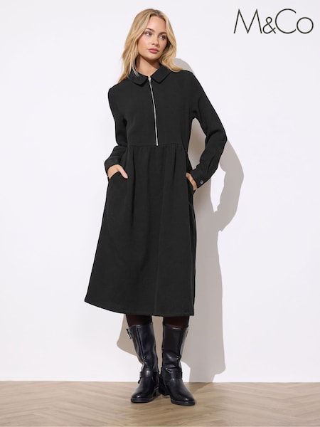 M&Co Black Zip Detail Twill Dress (G64385) | €57