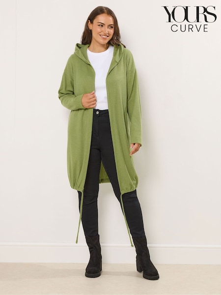 Yours Curve Green Soft Touch Hooded Ribbed Cardigan (G64397) | €39