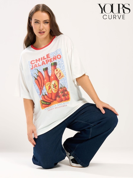 Yours Curve Cream Dove Relaxed Placement T-Shirt (G64399) | €26.50