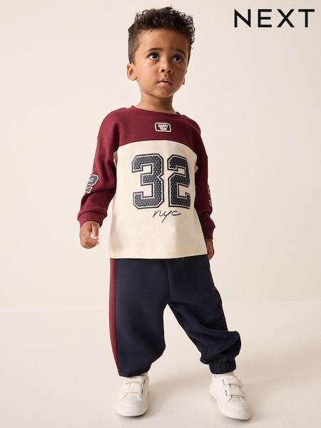 Berry/Ecru Varsity - Top And Joggers Set (3mths-7yrs)