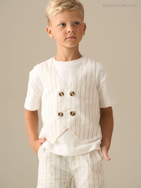 Angel & Rocket Jake Double Breasted Stripe Waistcoat And T Shirt Set (G64553) | ‏191‏₪ - ‏226‏ ₪