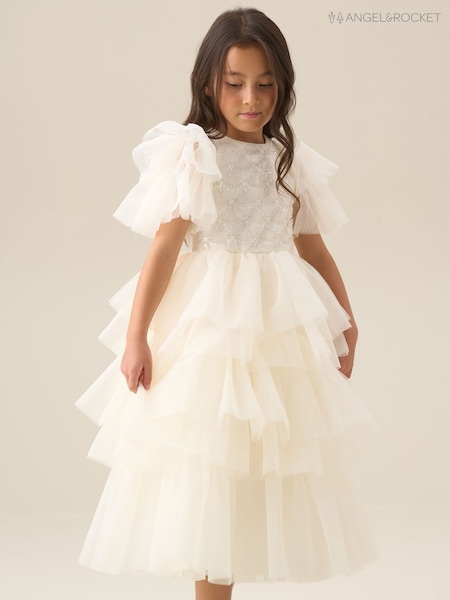 Angel & Rocket Tiffany Ivory Beaded Tiered Tulle Dress (G64559) | NT$3,730 - NT$4,110