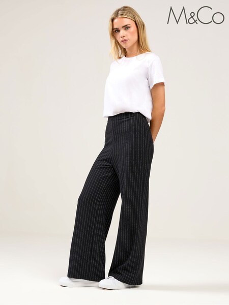 M&Co Black Petite Pinstripe Wide Leg Trousers (G64562) | €49