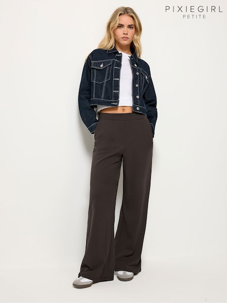 PixieGirl Petite Brown Scuba Crepe Wide Leg Trousers (G64568) | R$ 335