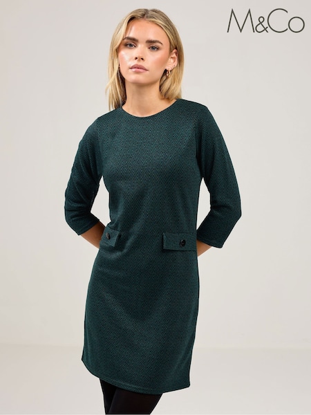 M&Co Green Petite 3/4 Sleeve Tunic Dress (G64569) | €54