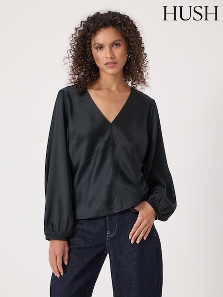 Hush Black Grace Satin Long Sleeve Top (G64646) | R$ 890